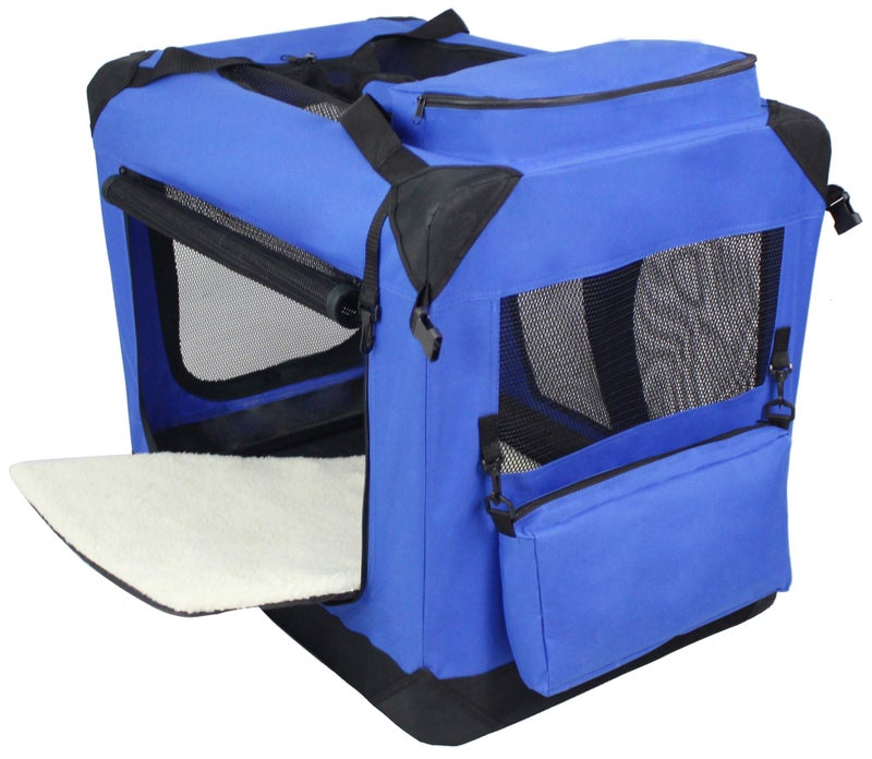 EliteField 3-Door Folding Soft Dog Crate with Carrying Bag and Fleece Bed (2 Year Warranty), Indoor & Outdoor Pet Home (24" L x 18" W x 21" H, Royal Blue) - Image 2
